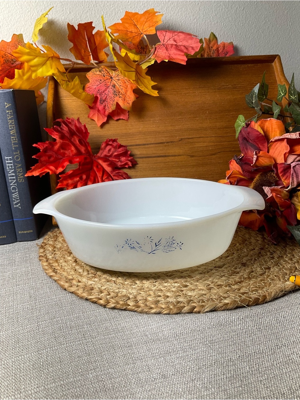 Vintage Fire-King Blue Cornflower 1.5 Qt Casserole Anchor Hocking